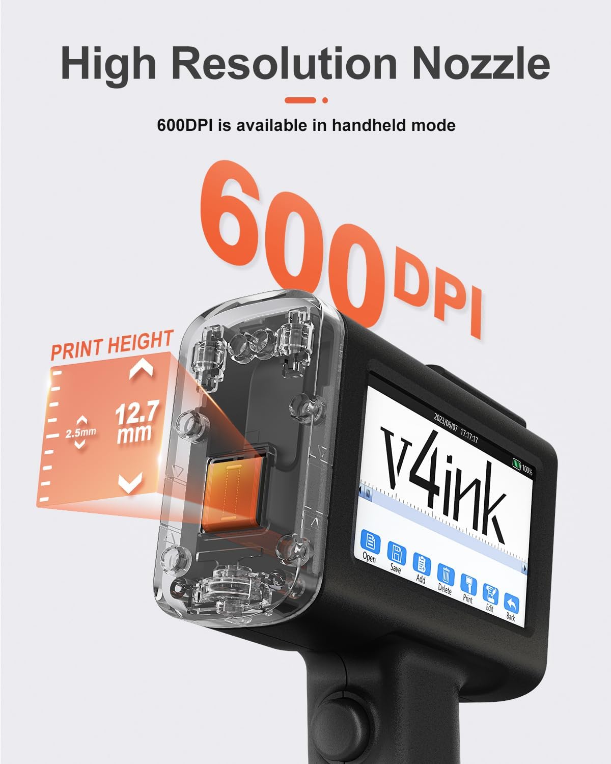 B3 handheld printer with 600 dpi