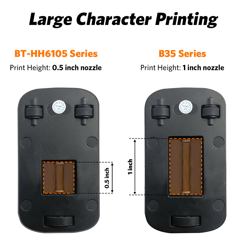 Print size comparison between 6105B series and B30 Series handheld printer gun