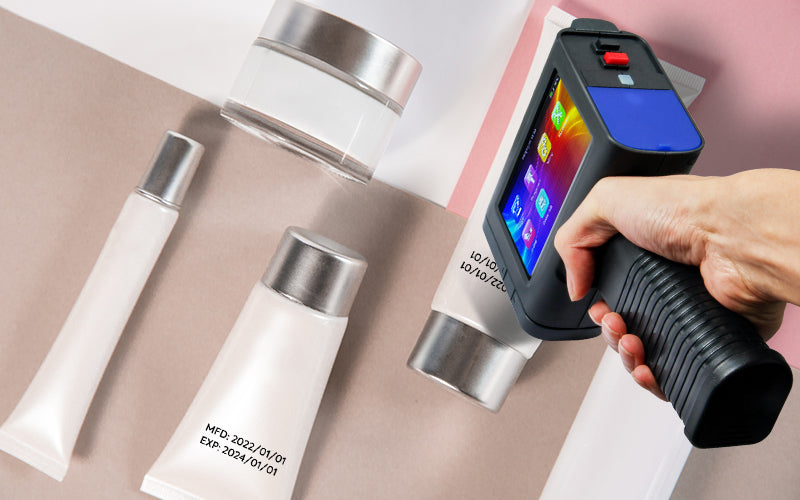 Marking expiry dates on cosmetic products with v4ink BENTSAI handheld inkjet printer