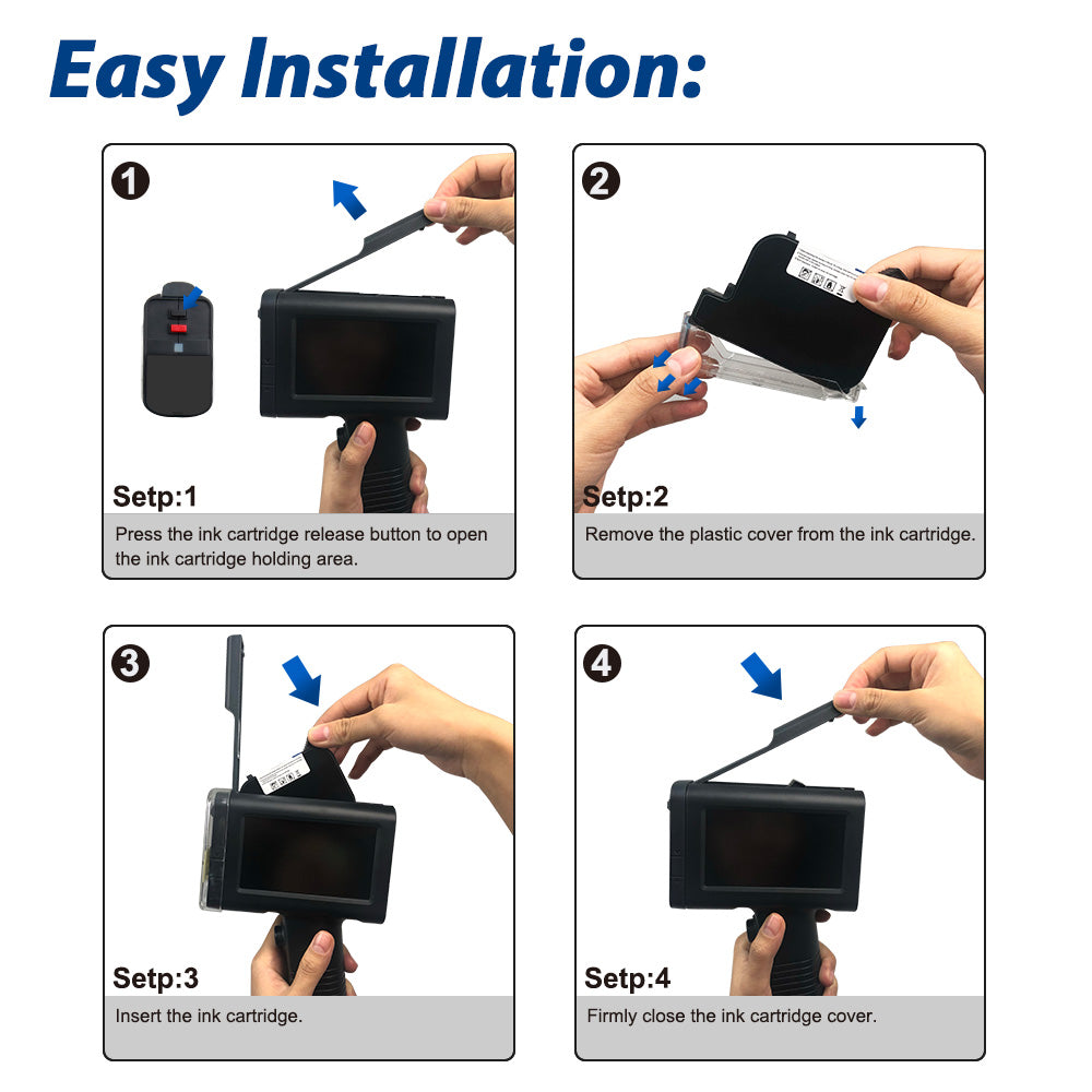 Ink cartridge installation guide for BT-HH6105B1 handheld printer